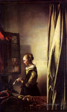  Wind Oil Painting - Girl Reading a Letter at an Open Window Baroque Johannes Vermeer